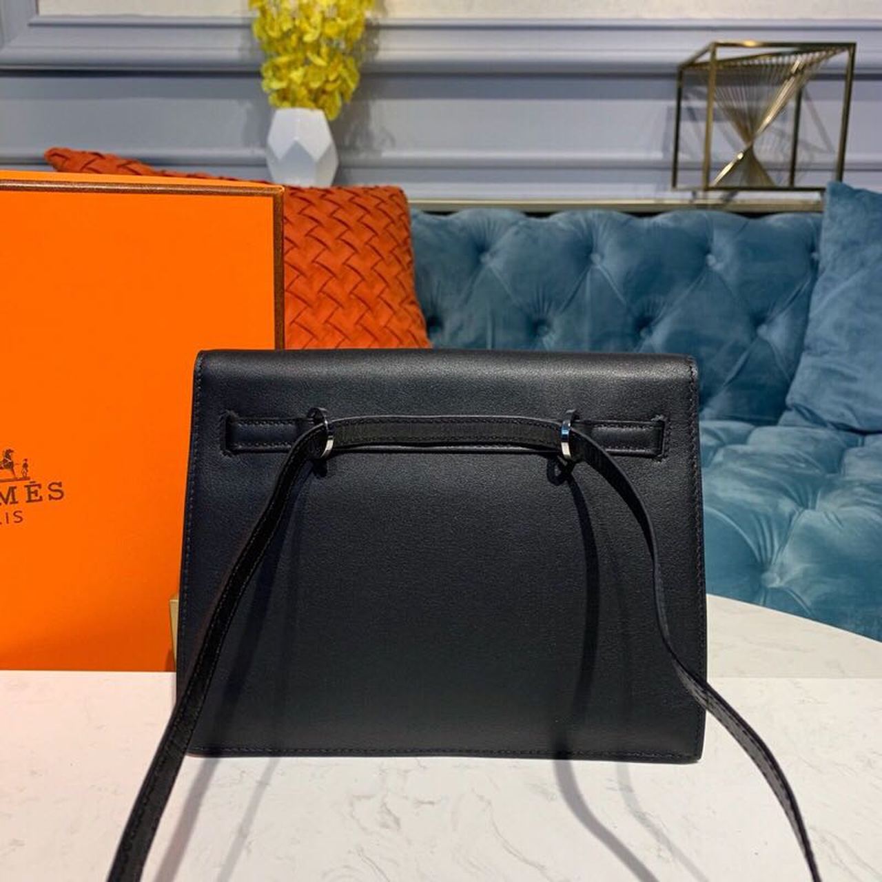 Top Quality Kelly Danse II Bag Swift Black PallaTop Qualityum Hardware For Women 8.7in/22cm