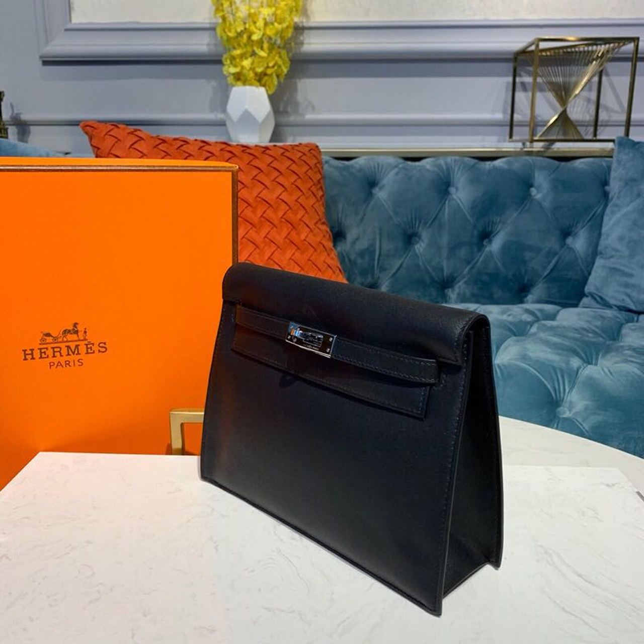 Top Quality Kelly Danse II Bag Swift Black PallaTop Qualityum Hardware For Women 8.7in/22cm