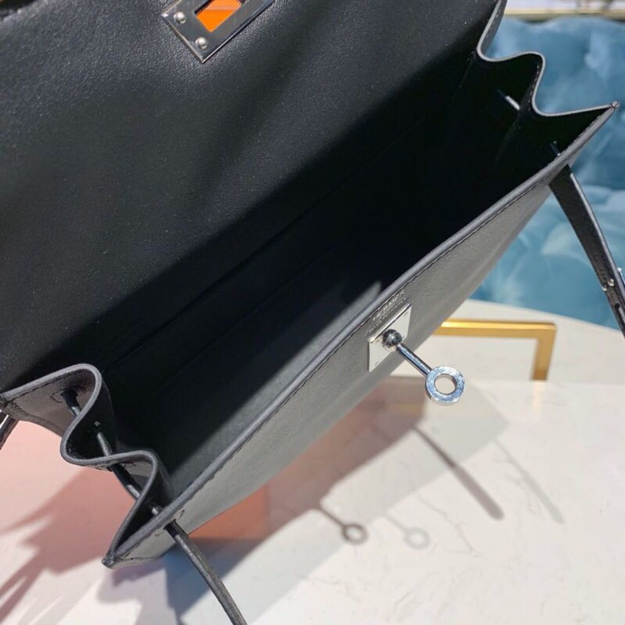 Top Quality Kelly Danse II Bag Swift Black PallaTop Qualityum Hardware For Women 8.7in/22cm