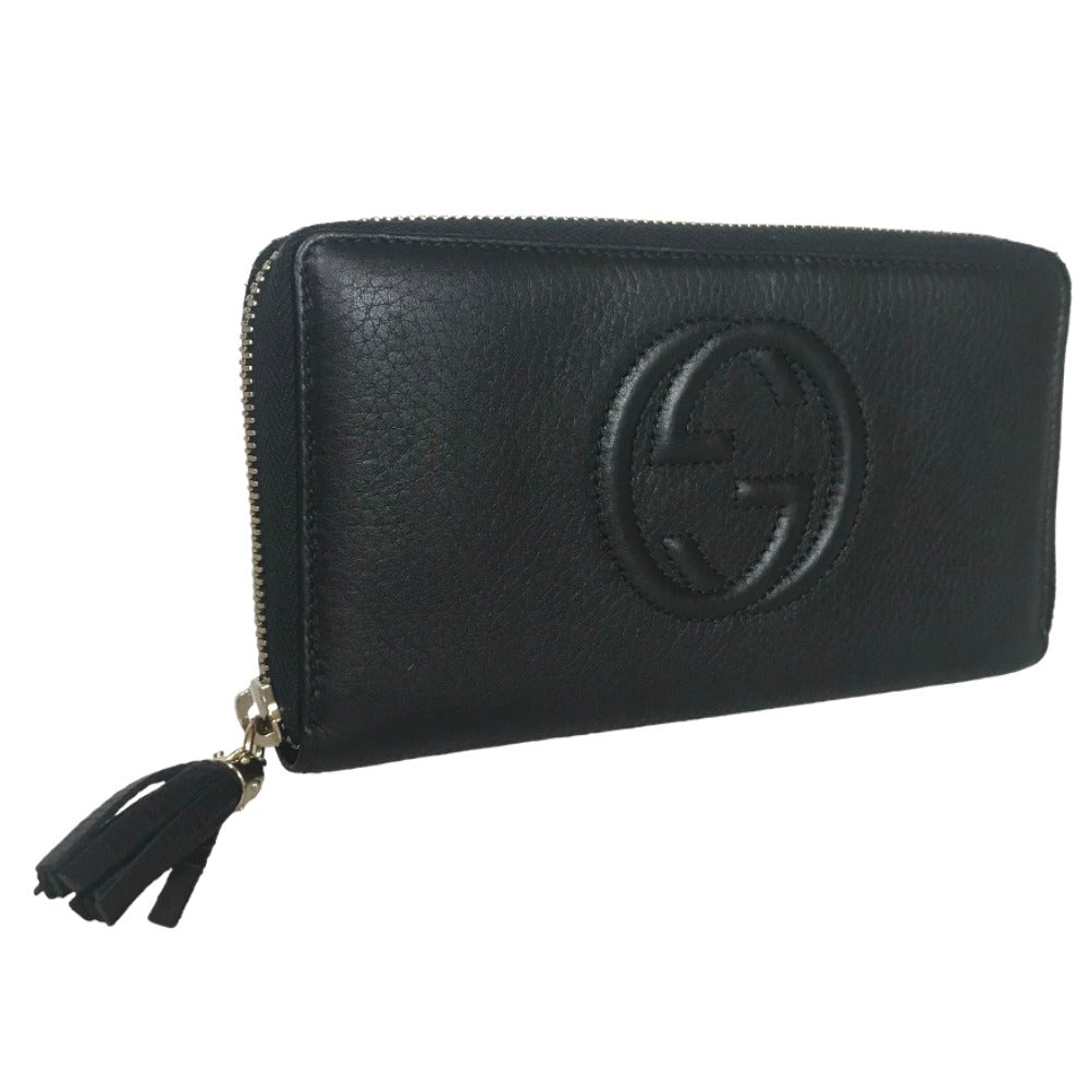 GUCCI Long Wallet Purse 308004 0359 leather black Round zip Soho Women