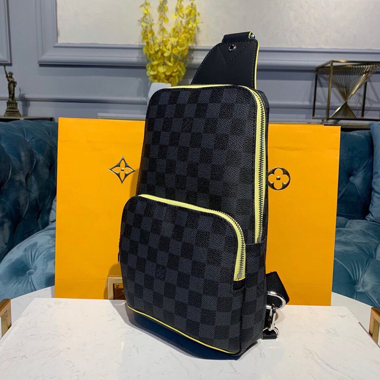 Top Quality Avenue Sling Bag Damier Graphite Canvas Yellow For Men, Bags, Crossbody Bags 12.2in/31cm Top Quality N42424
