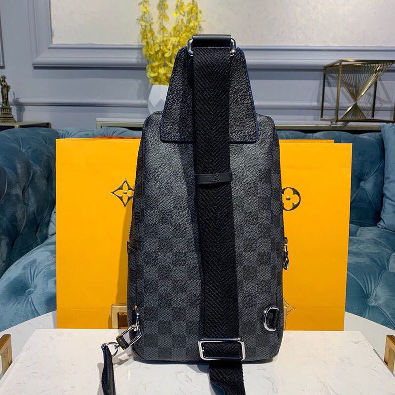 Top Quality Avenue Sling Bag Damier Graphite Canvas Blue For Men, Bags, Crossbody Bags 12.2in/31cm Top Quality N40008