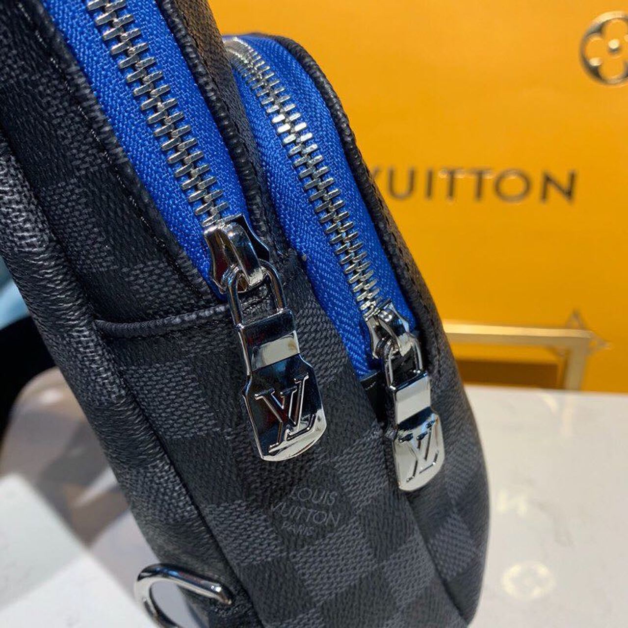 Top Quality Avenue Sling Bag Damier Graphite Canvas Blue For Men, Bags, Crossbody Bags 12.2in/31cm Top Quality N40008