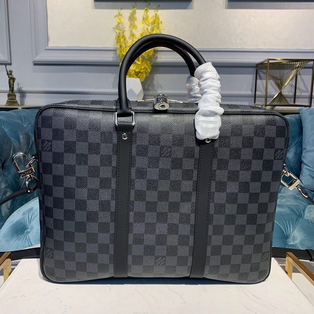 Top Quality Porte Documents Voyage Bag 37cm Damier Graphite Canvas Spring/Summer Collection N41466 Black