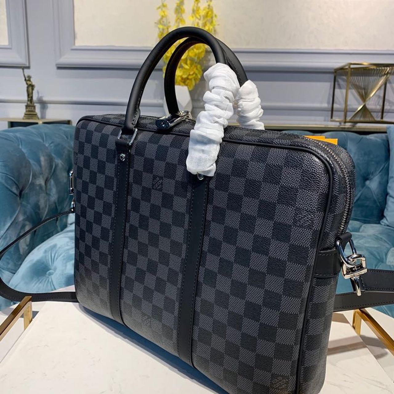 Top Quality Porte Documents Voyage Bag 37cm Damier Graphite Canvas Spring/Summer Collection N41466 Black