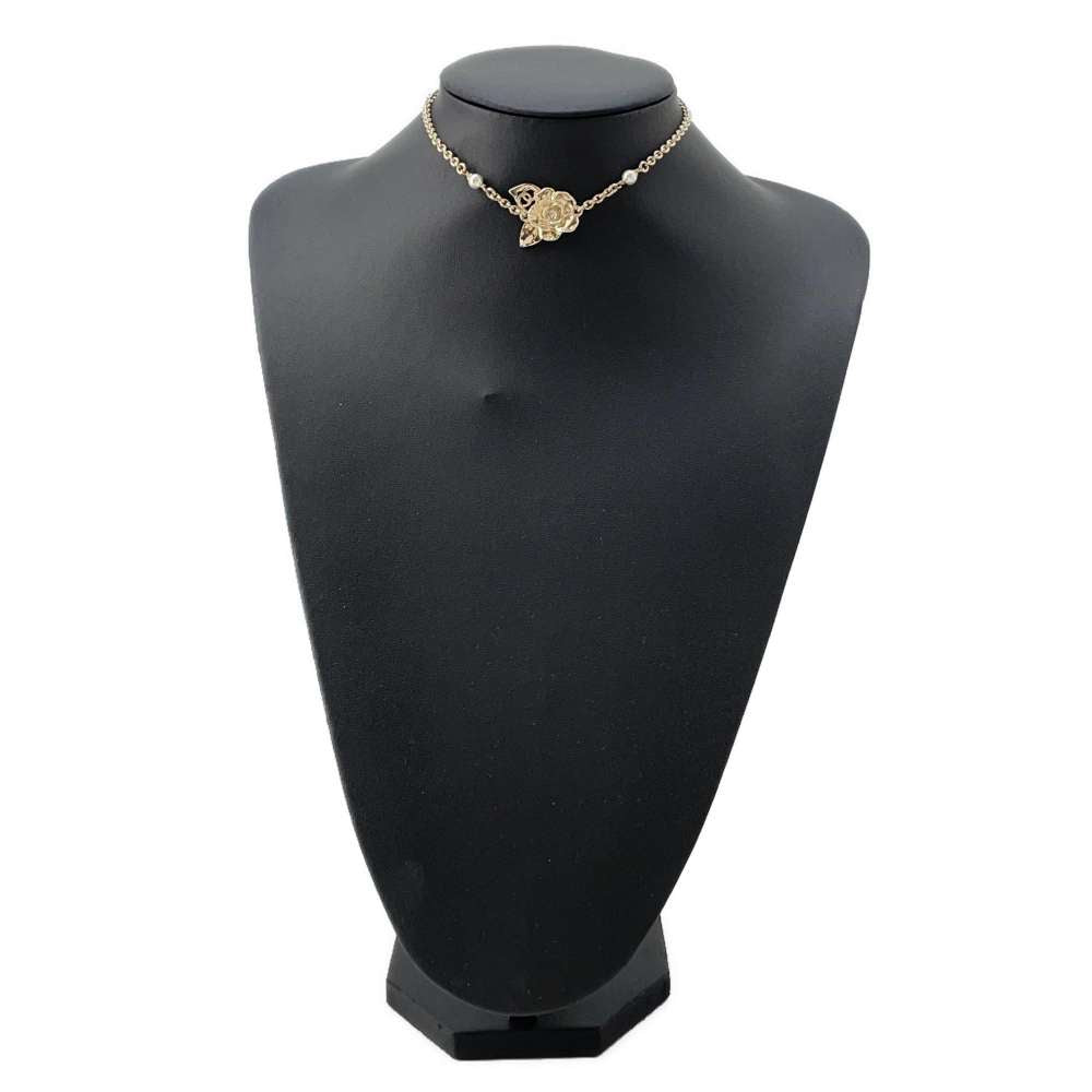 CHANEL Camellia motif choker Champagne GoldABE419 Metal Faux Pearl  Rhinestone