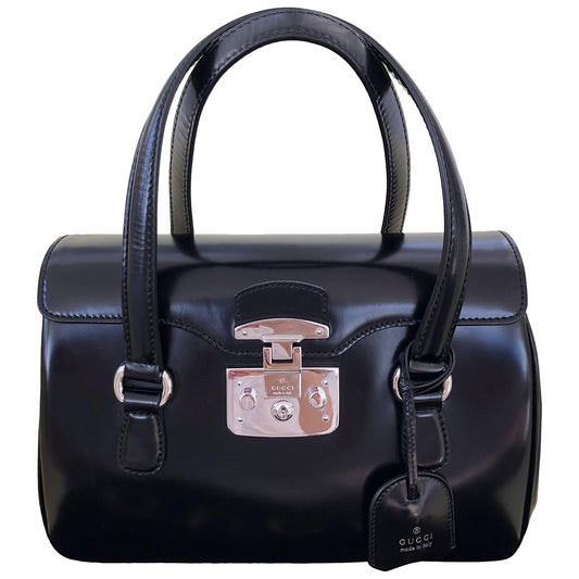 Gucci lady lock black leather handbag