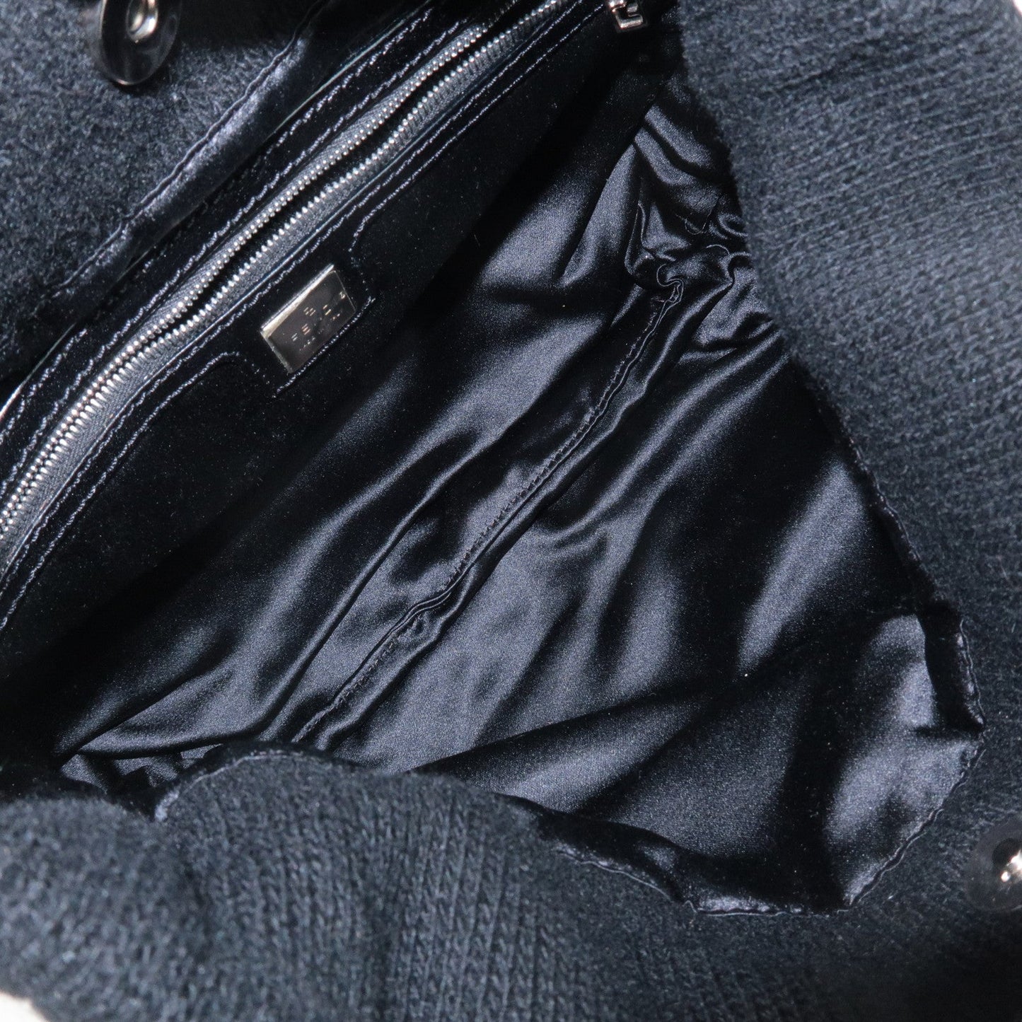 FENDI Wool Leather Tote Bag Shoulder Bag Black 26633  d