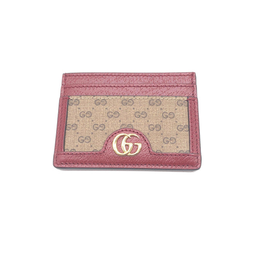 Gucci GG Supreme Card Case In Women's Burgundy ( )