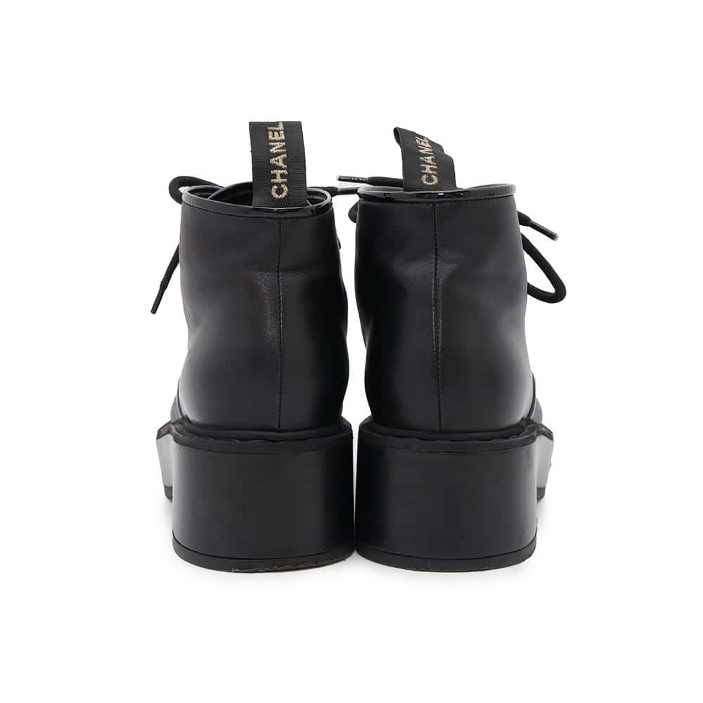 CHANEL CCCC Logo lace-up boots BlackG33169 Leather Enamel Size 37 1/2C