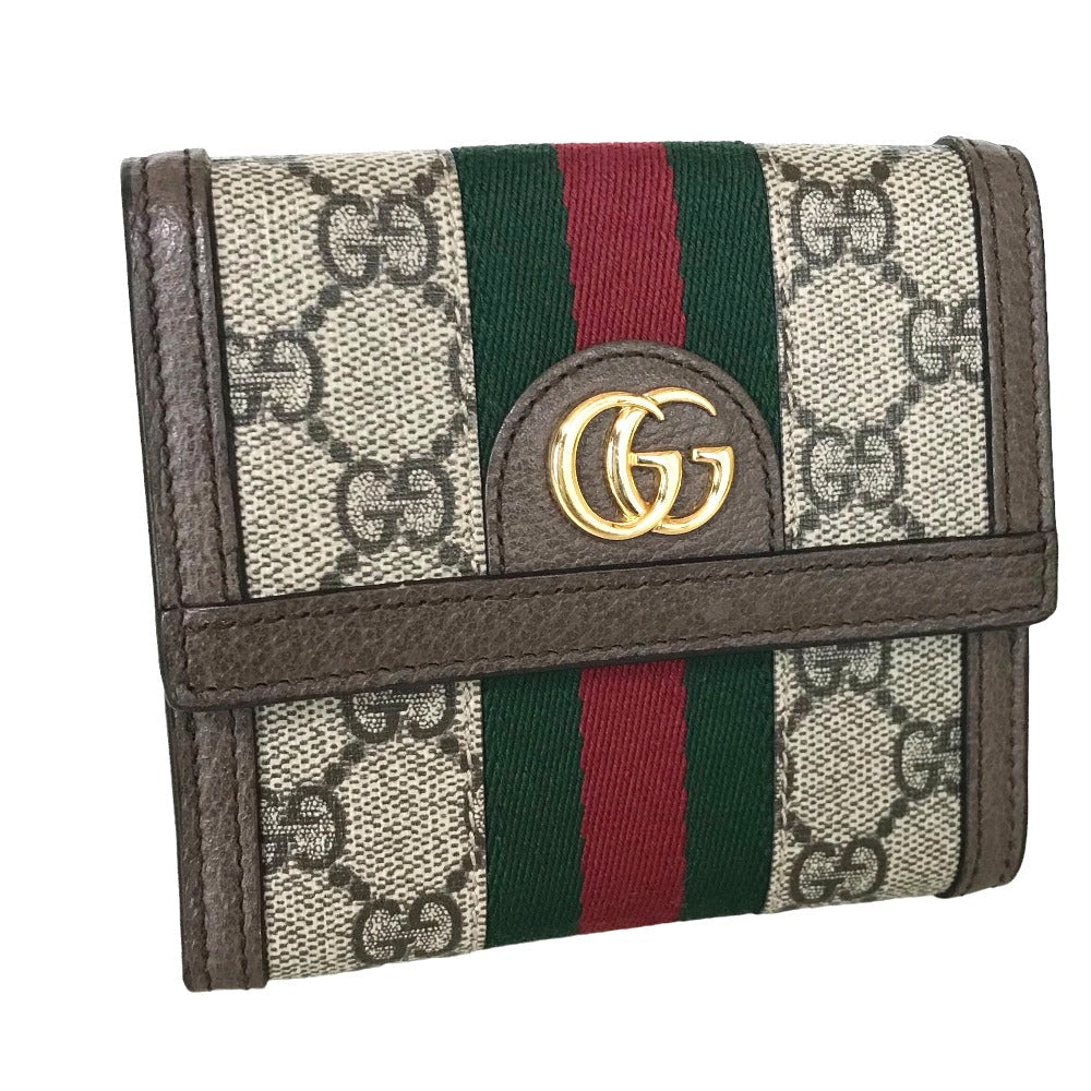 GUCCI Tri-fold wallet 523173 2149 GG Supreme Canvas beige Compact wallet Offidia Sherry Line Women Secondhand