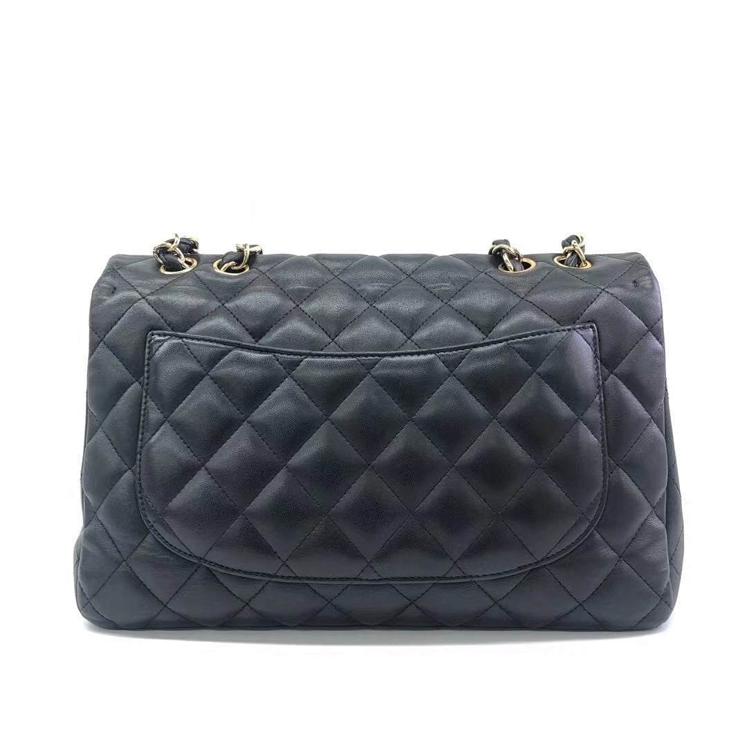 Chanel Classic Flap Jumbo Black Lambskin Leather Single Flap with Gold Hardware