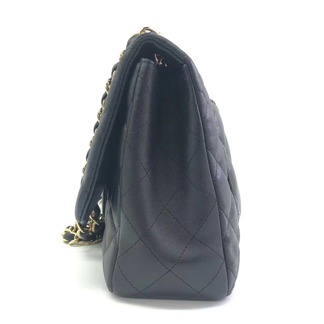 Chanel Classic Flap Jumbo Black Lambskin Leather Single Flap with Gold Hardware