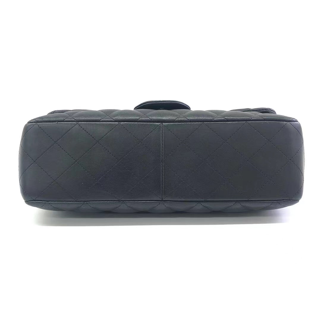 Chanel Classic Flap Jumbo Black Lambskin Leather Single Flap with Gold Hardware