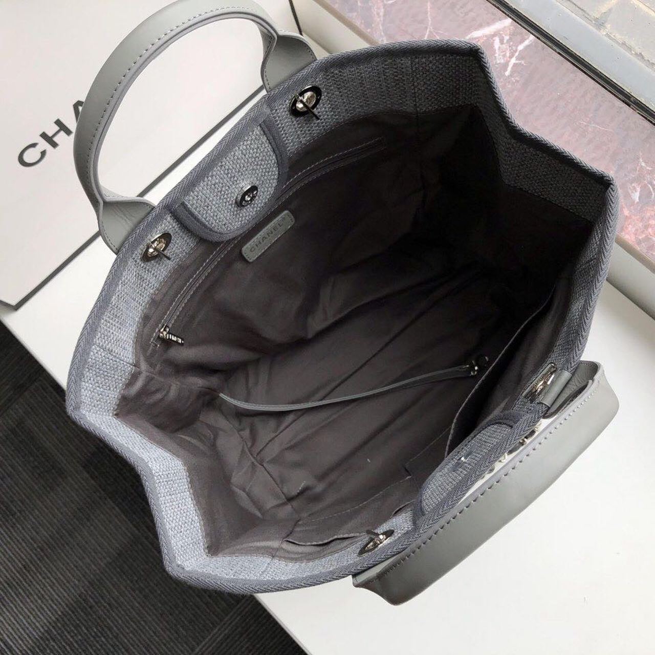 CHLSmall Shopping Bag Silver Hardware Grey For Women, Women’s Handbags, Shoulder Bags 15in/39cm AS3257