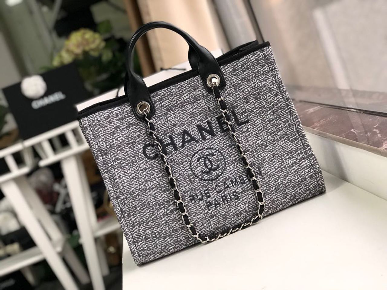 CHL Deauville Tote RafTop QualityTop Qualitya Canvas Bag Black/White For Women 14.9in/38cm