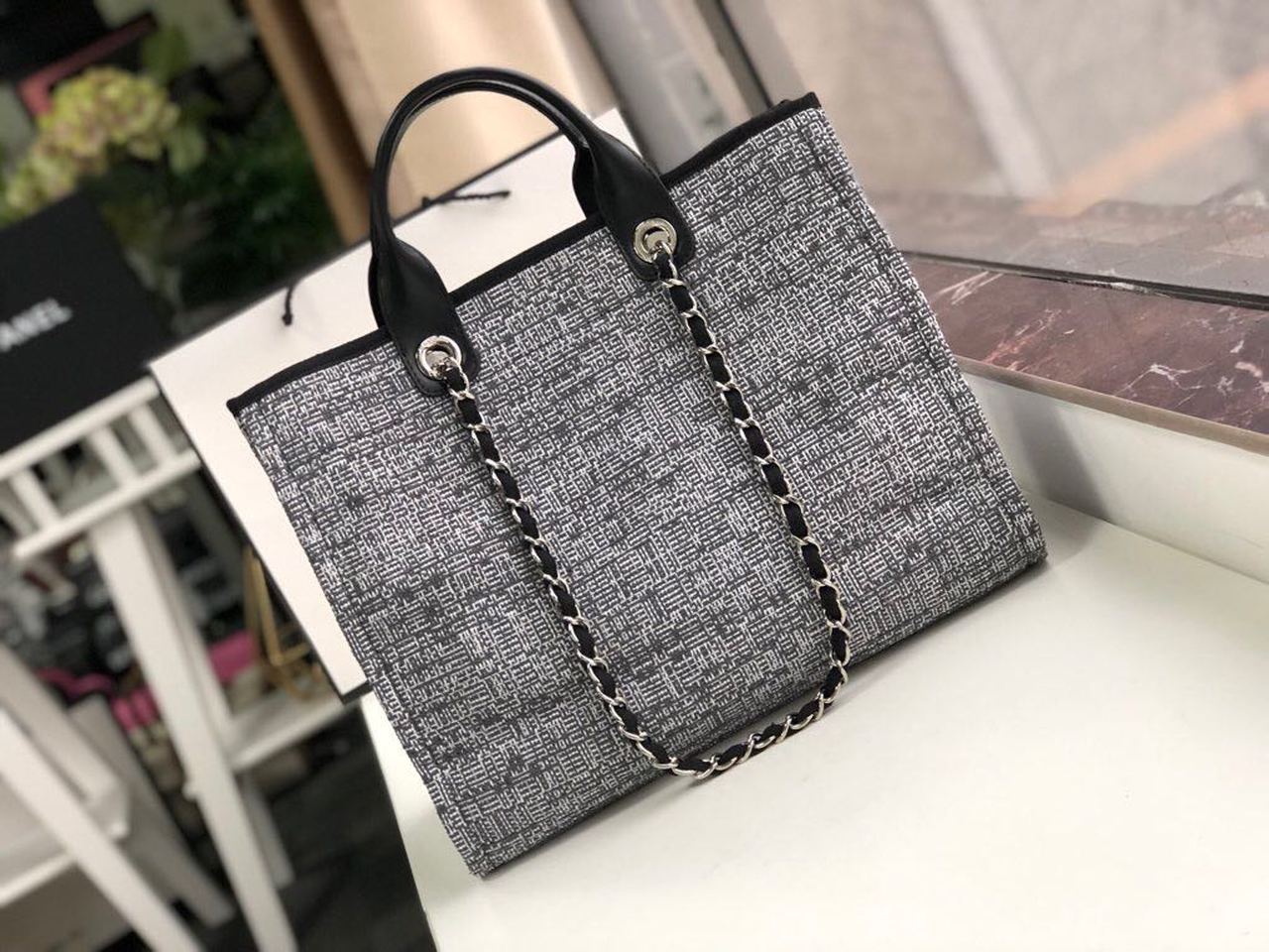 CHL Deauville Tote RafTop QualityTop Qualitya Canvas Bag Black/White For Women 14.9in/38cm