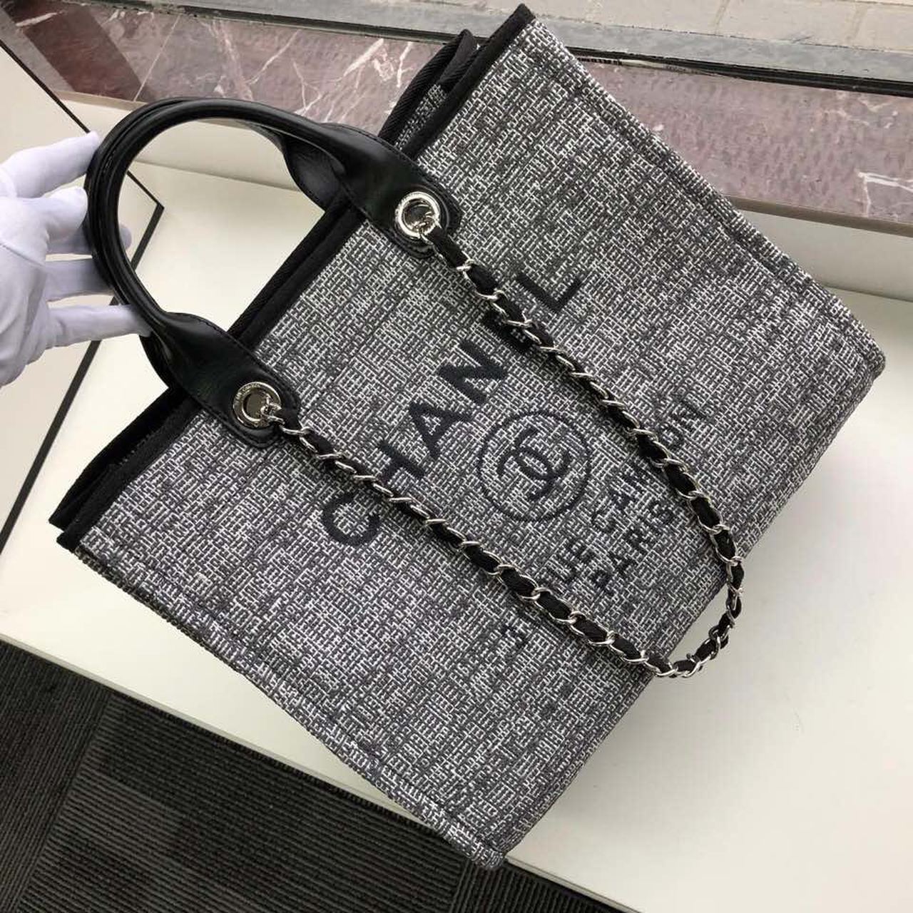 CHL Deauville Tote RafTop QualityTop Qualitya Canvas Bag Black/White For Women 14.9in/38cm