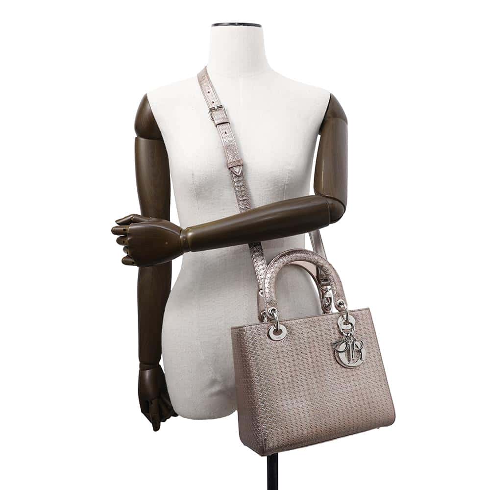 Dior ?Lady Dior 2WAYBag MetalicPinkM0550PSKC Leather Size Medium