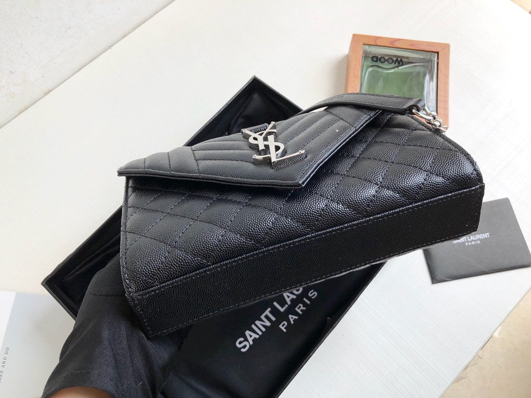Top Quality Envelope Small Bag In Mix Matelassé Grain De Poudre Black For Women 8.2in/21cm YSL 600195BOW921000
