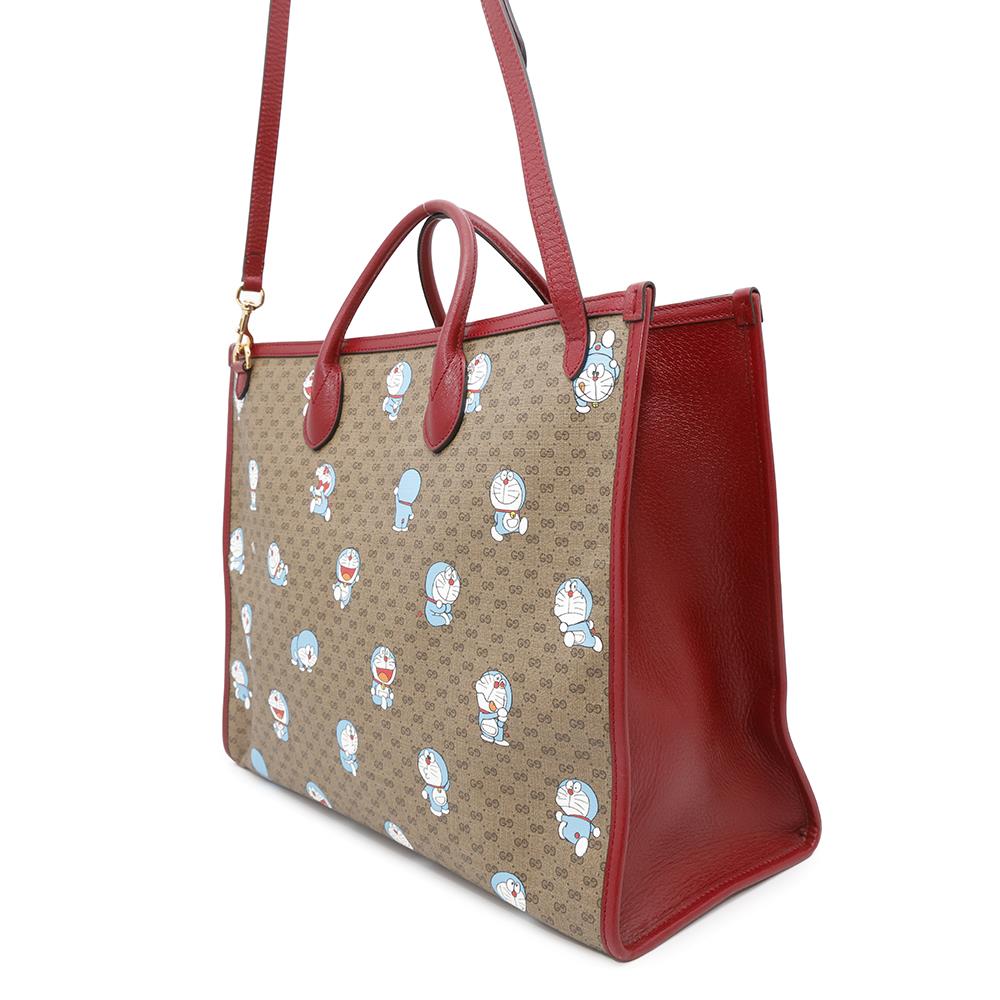 GUCCI ?Doraemon Collaboration Mini GG Supreme 2-way Tote Bag Brown/Red653952 Mini GG Supreme Canvas Leather