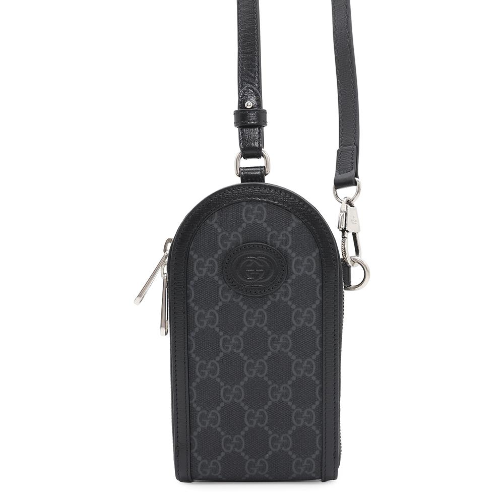 GUCCI ?GG Supreme Phone Shoulder Pouch Black724357 PVC Leather