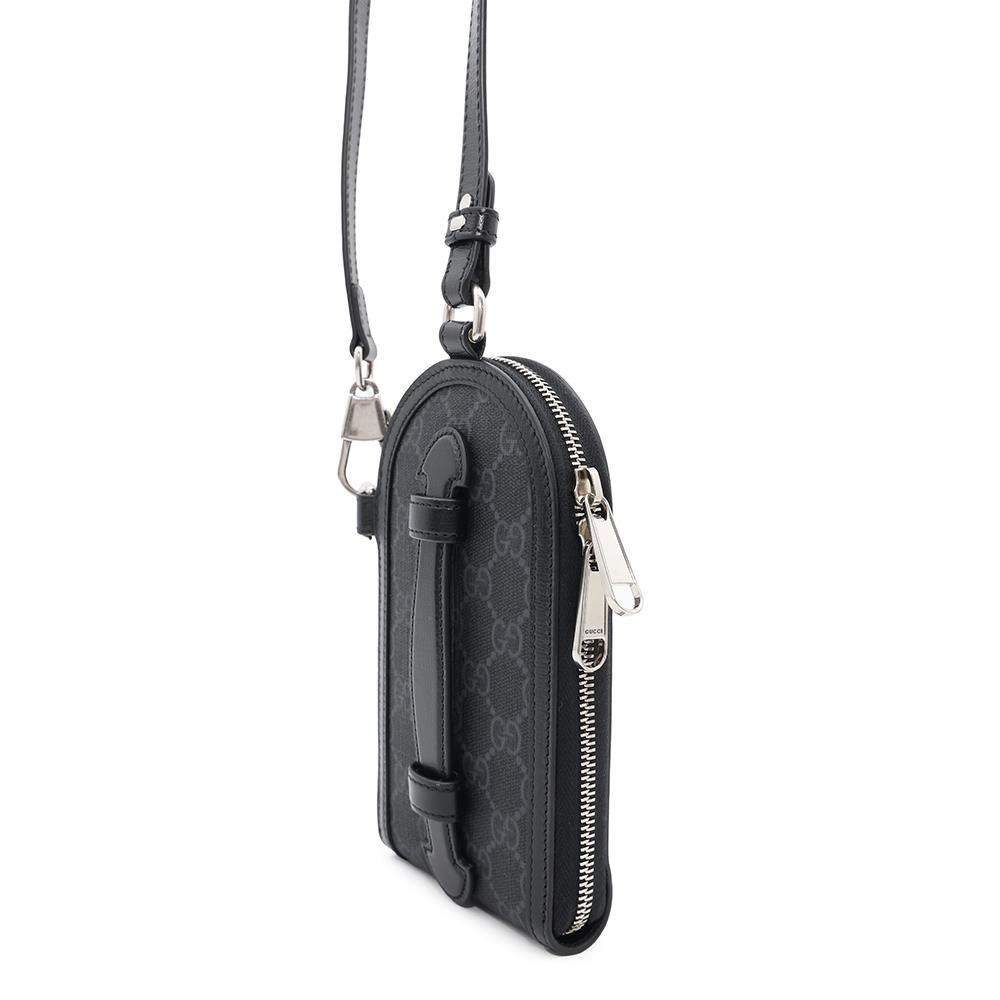 GUCCI ?GG Supreme Phone Shoulder Pouch Black724357 PVC Leather