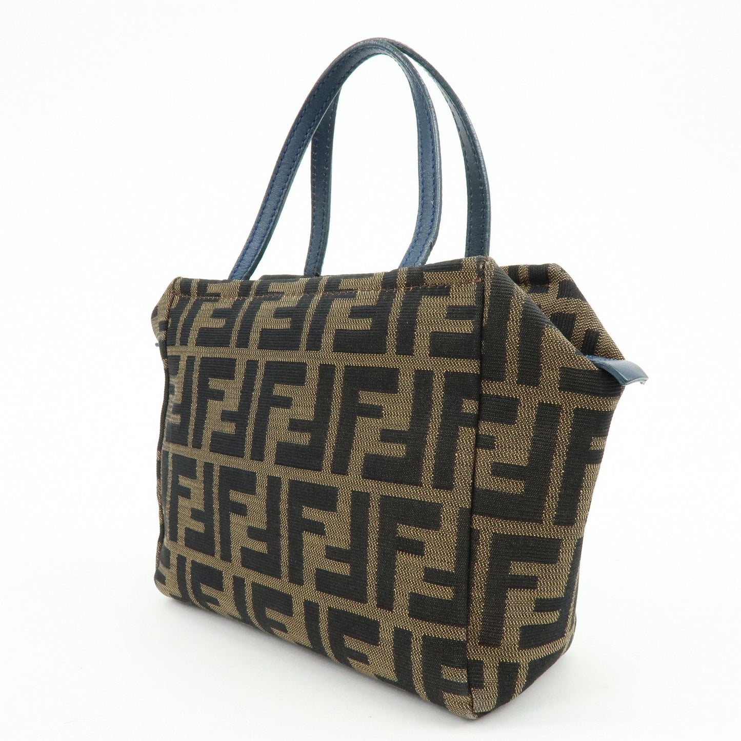 FENDI Zucca Canvas Leather Hand Bag Brown Black Navy 8N0000