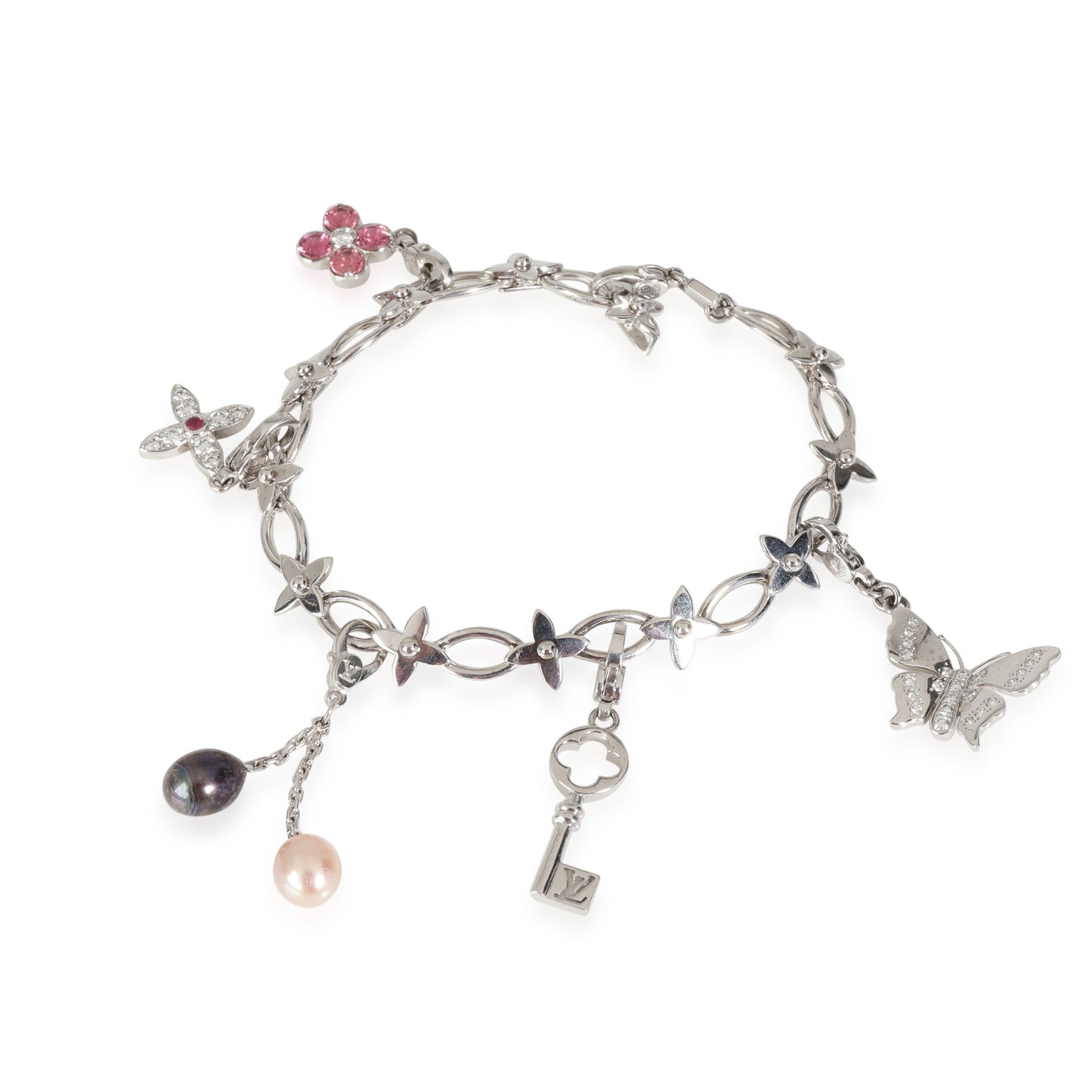 Louis Vuitton  Idylle Blossom, Butterfly, Key Charm Bracelet in 18K White Gold