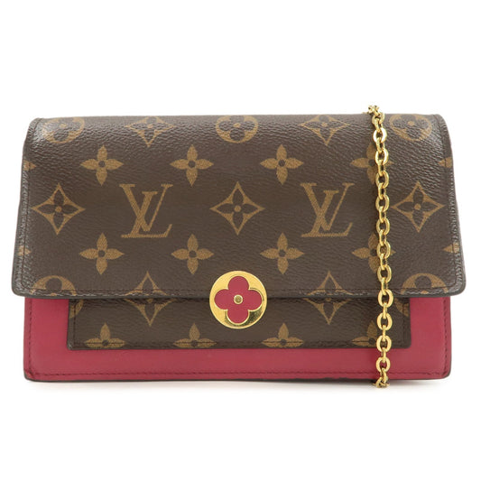 Louis Vuitton Monogram Leather Portefeuille Flore Chain Wallet Brown Pink M69578  d