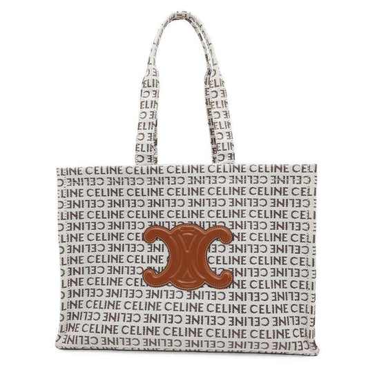 CELINE Triomphe Kabatais White/Tan196762 Canvas Leather Size Large