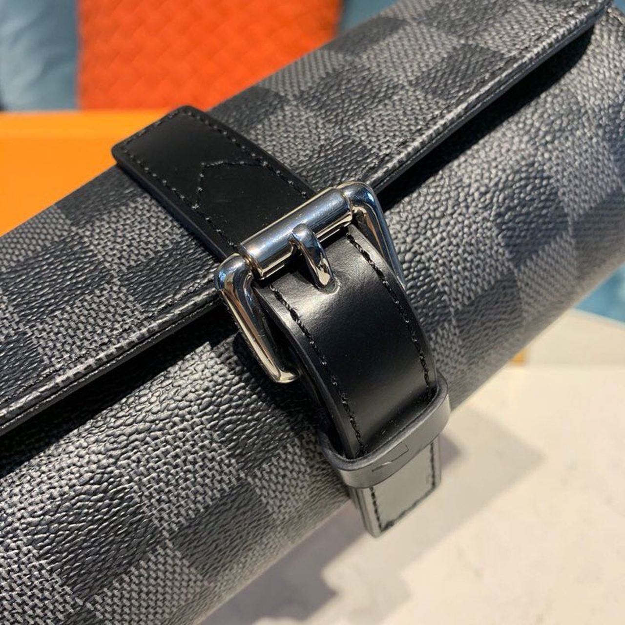 Top Quality 3 Watch Case Damier Graphite Canvas For Men, Bags, Travel Bags 7.9in/20cm Top Quality N41137