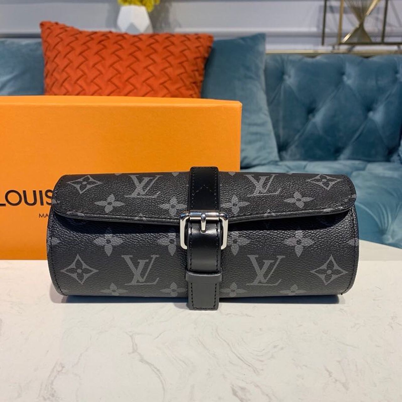 Top Quality 3 Watch Case Monogram Eclipse Canvas For Men, Bags, LuGucciage 7.9in/20cm Top Quality M43385
