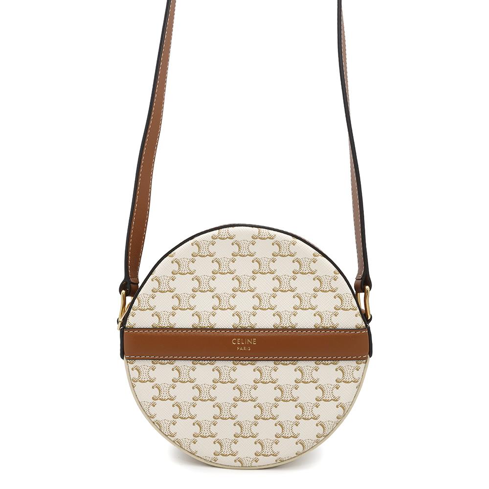 CELINE Triomphe Round Purse Shoulder White10G342 PVC Leather