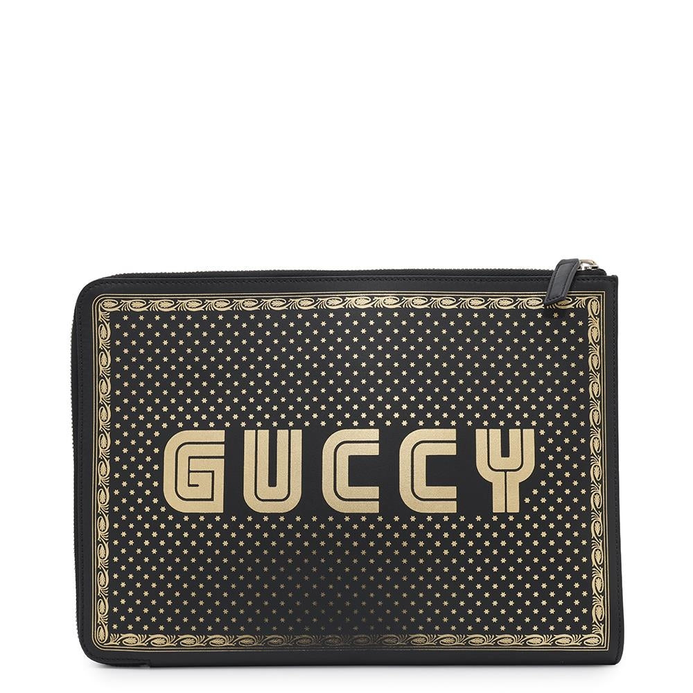 GUCCI ?Sega collaboration GUCCY logo clutch bag Black/Gold523441 Leather