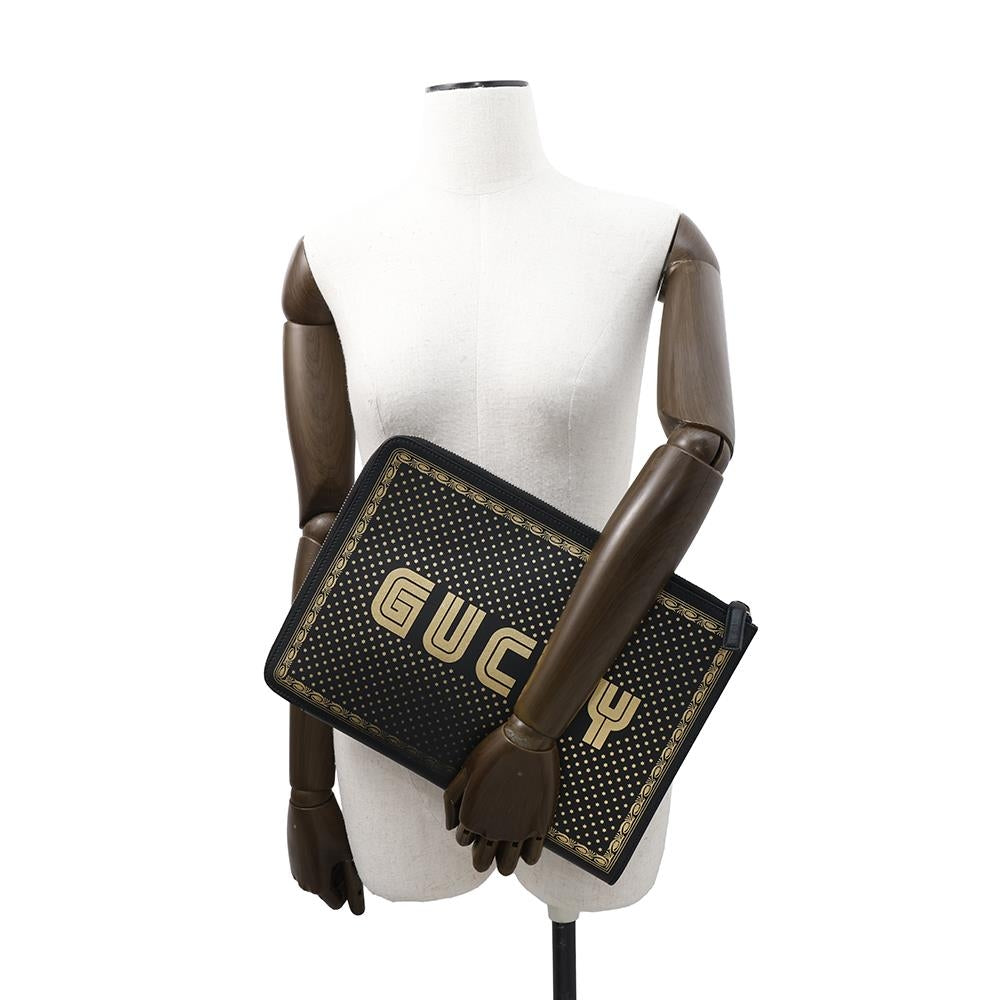 GUCCI ?Sega collaboration GUCCY logo clutch bag Black/Gold523441 Leather