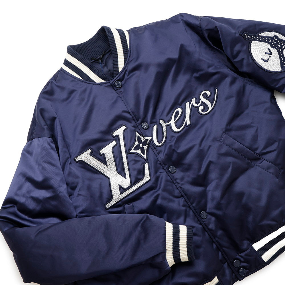 LOUIS VUITTON LV Vers Baseball Blouson Size 50 Naval Academy1AGHT1 Nylon100% Rhinestone