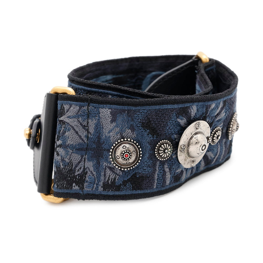 Dior ?Medallion Embroidery Shoulder Strap BlueAY5626W3 Canvas Leather