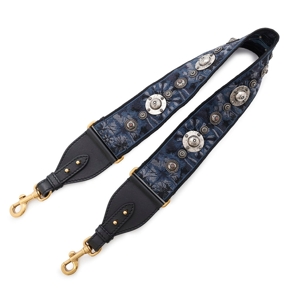 Dior ?Medallion Embroidery Shoulder Strap BlueAY5626W3 Canvas Leather
