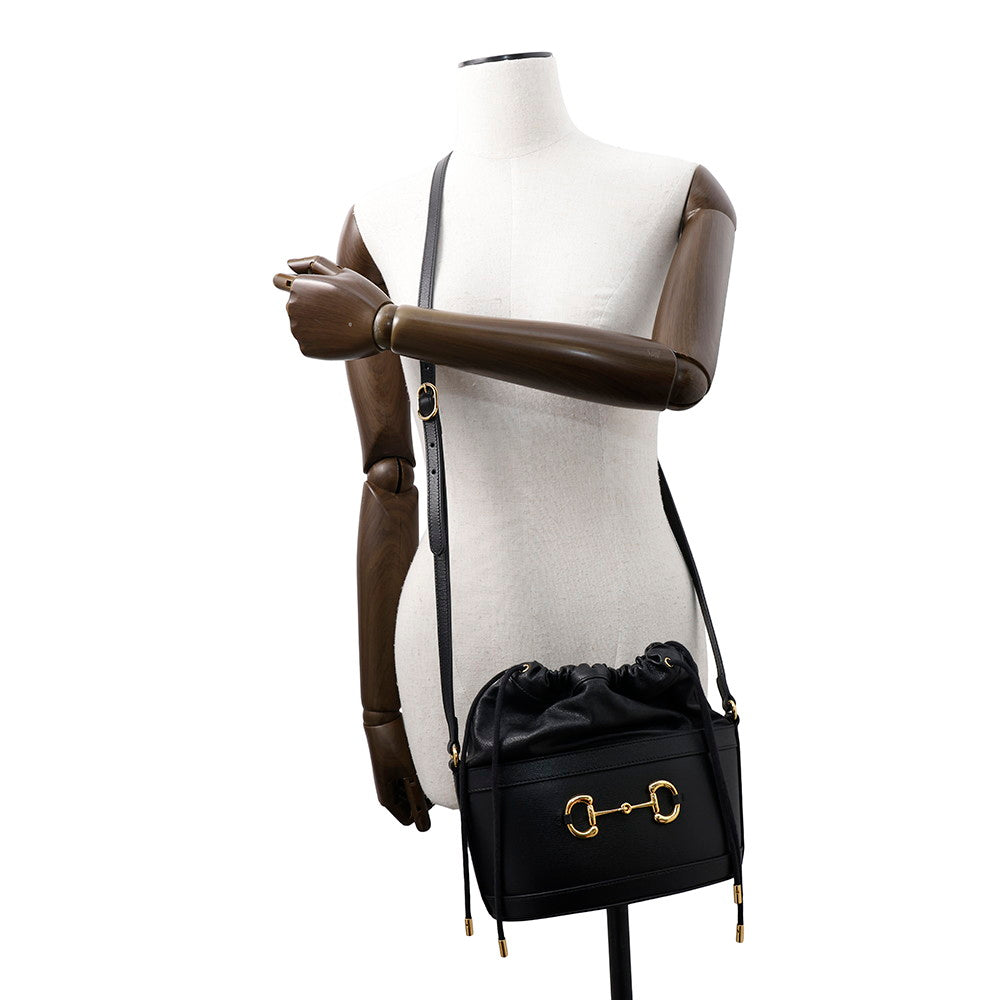 GUCCI ?Horsebit 1955 Bucket Shoulder Bag Black602118 Leather