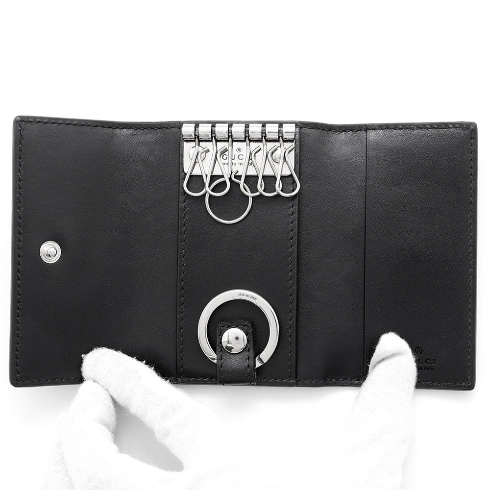 GUCCI ?GG Embossed 6-Key Case Black625565 Leather