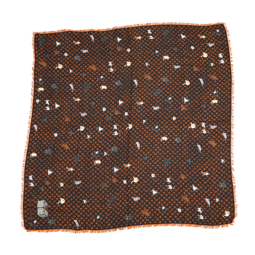 LOUIS VUITTON Stole・Catogram Brown/OrangeMP2265 Wool 61% Silk39%