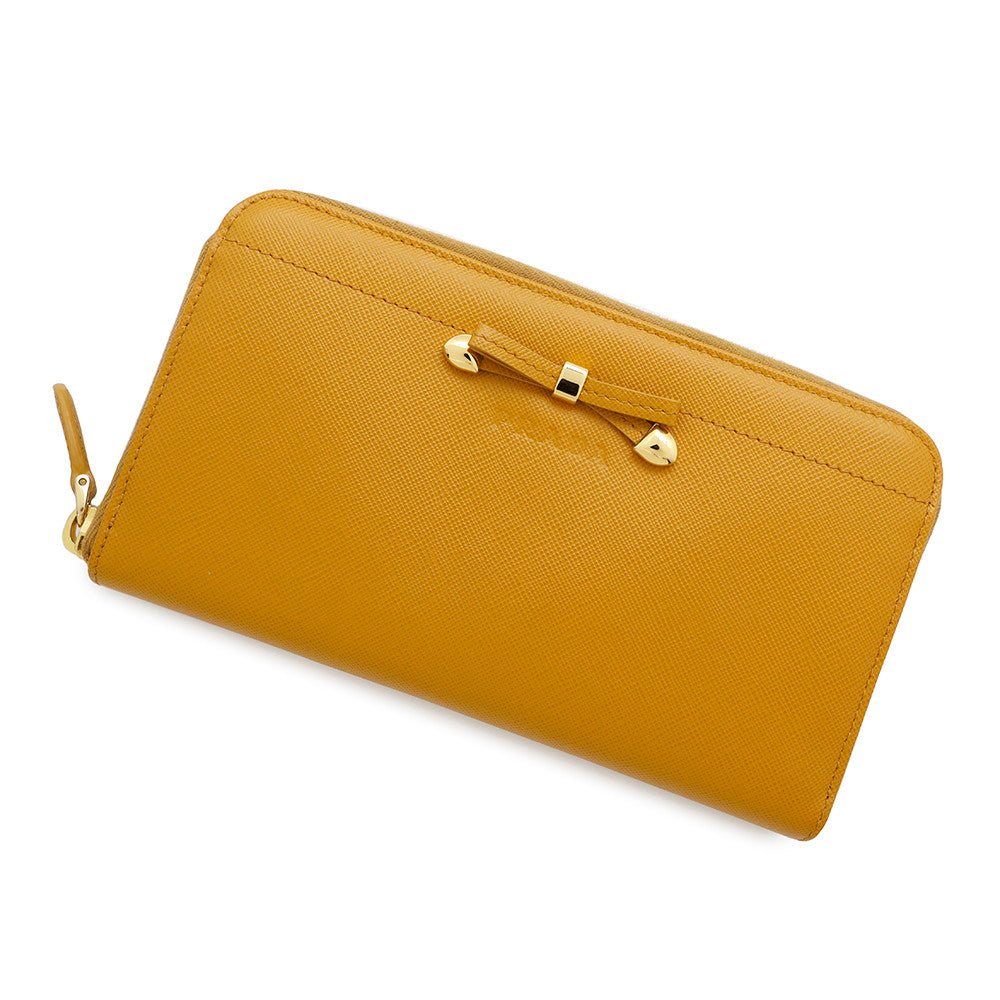 PRADA ?Zip Around Long Wallet Orange1M0506 Leather
