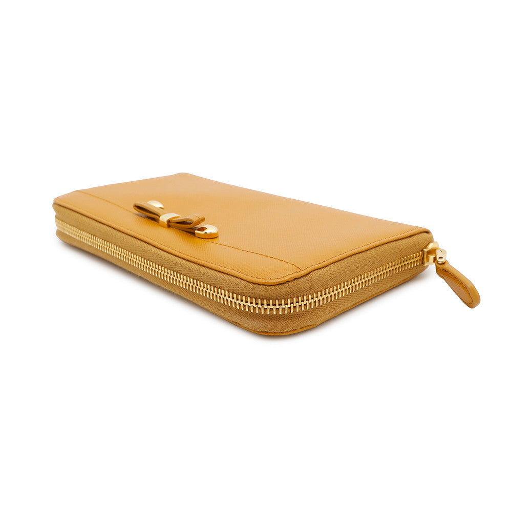 PRADA ?Zip Around Long Wallet Orange1M0506 Leather