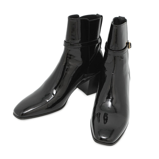 SAINT LAURENT PARIS Terry Heel EncreBoots Black709447 Patent Leather Size 41