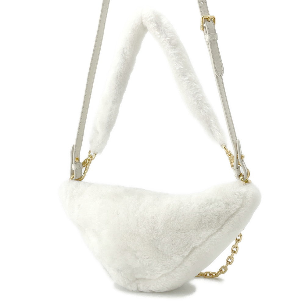 PRADA ?Triangle 2WAY Shoulder Bag White1BC543 Fur Leather