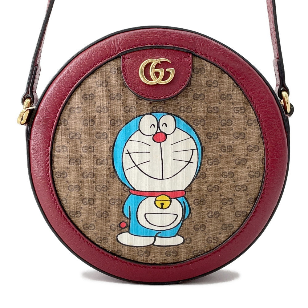 GUCCI ?GG Supreme Round Shoulder Bag Doraemon Collaboration Brown/Red625216 PVC Leather