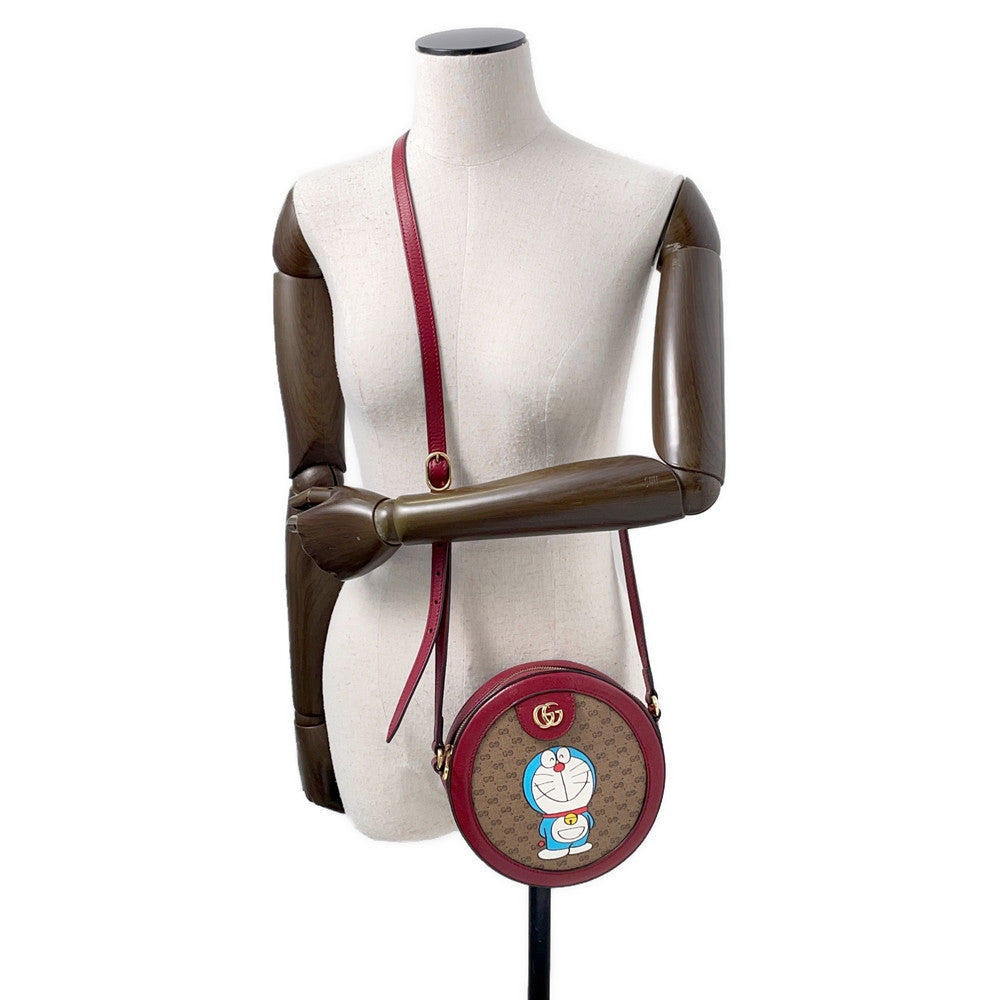 GUCCI ?GG Supreme Round Shoulder Bag Doraemon Collaboration Brown/Red625216 PVC Leather