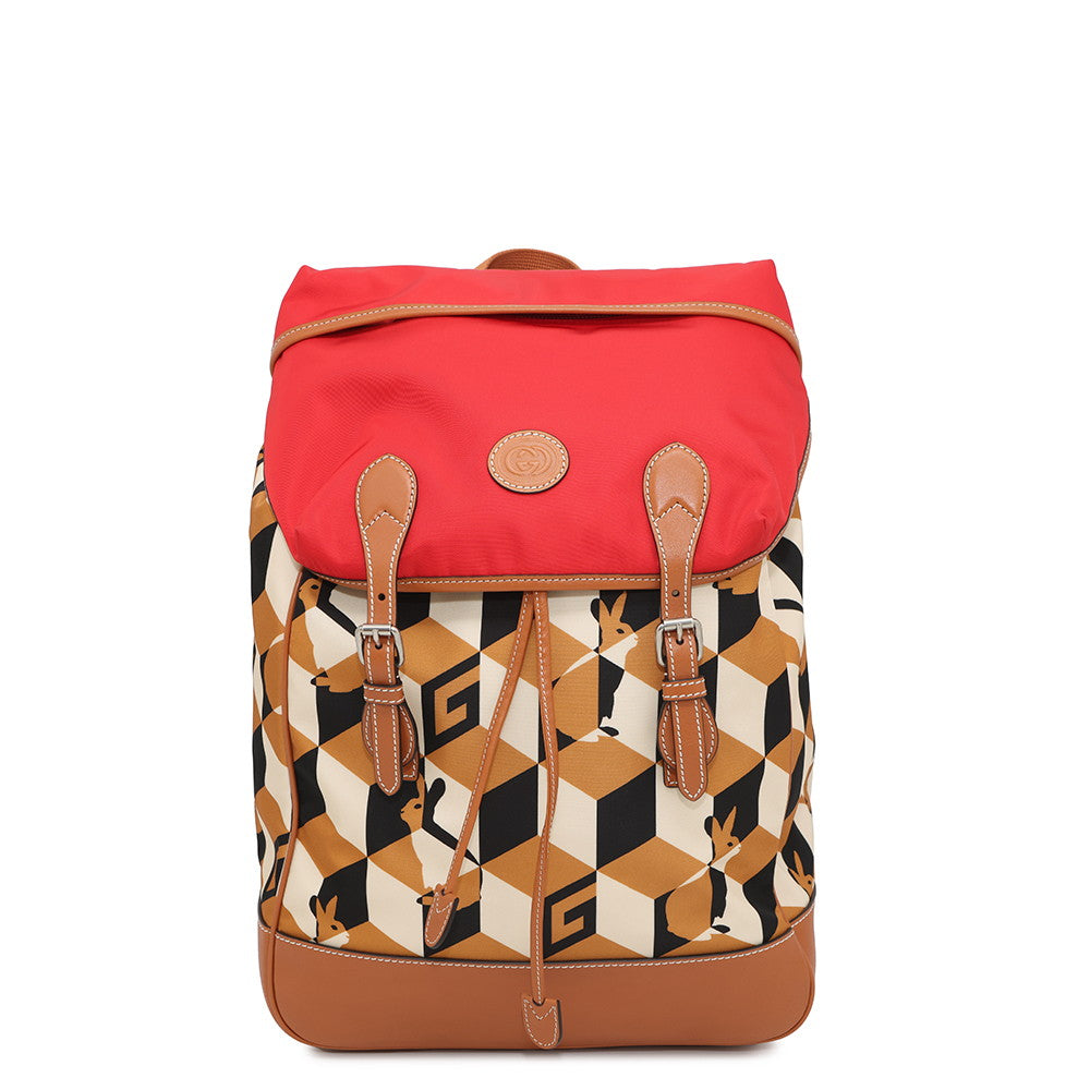 GUCCI ?Interlocking G Backpack Brown/Red696013 Nylon Leather