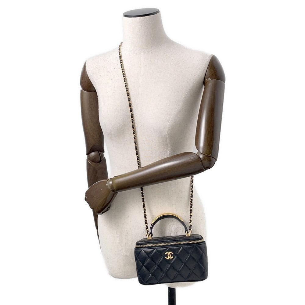 CHANEL Matelasse Top Handle Chain Vanity Bag BlackAP2199 Lambskin